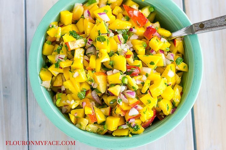Mango and Peach Salsa recipe via flouronmyface.com