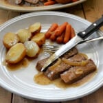 Crock Pot London Broil, potatoes and carrots on a plate