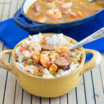 Easy Crock Pot Creole Jambalaya recipe using Zatarain's creole seasoning via flouronmyface.com