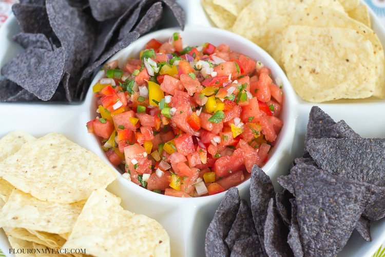 Watermelon Salsa recipe with chips flouronmyface Watermelon Recipes Happy National Watermelon Day!  These watermelon recipes will have you enjoying this sweet and healthy fruit in no time!