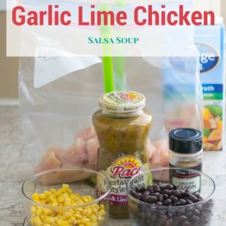 How to make freezer meal Crock Pot Garlic Lime Chicken Salsa Soup recipe via flouronmyface.com