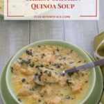 Crock Pot Cheesy Chicken Quinoa Soup recipe via flouronmyface.com