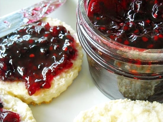 Homemade Blackberry Jam on a homemade biscuit