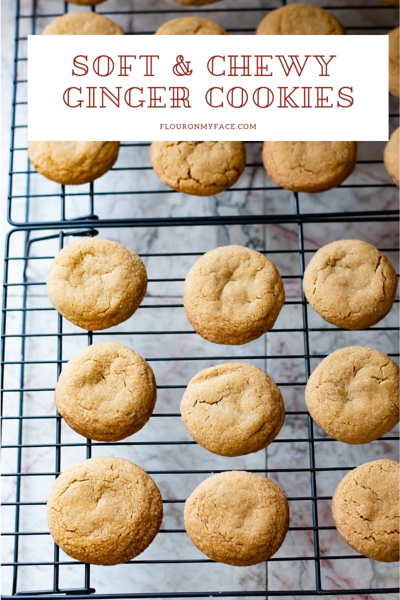 Soft and Chewy Gingers cookies fresh from the oven on a cooling rack.