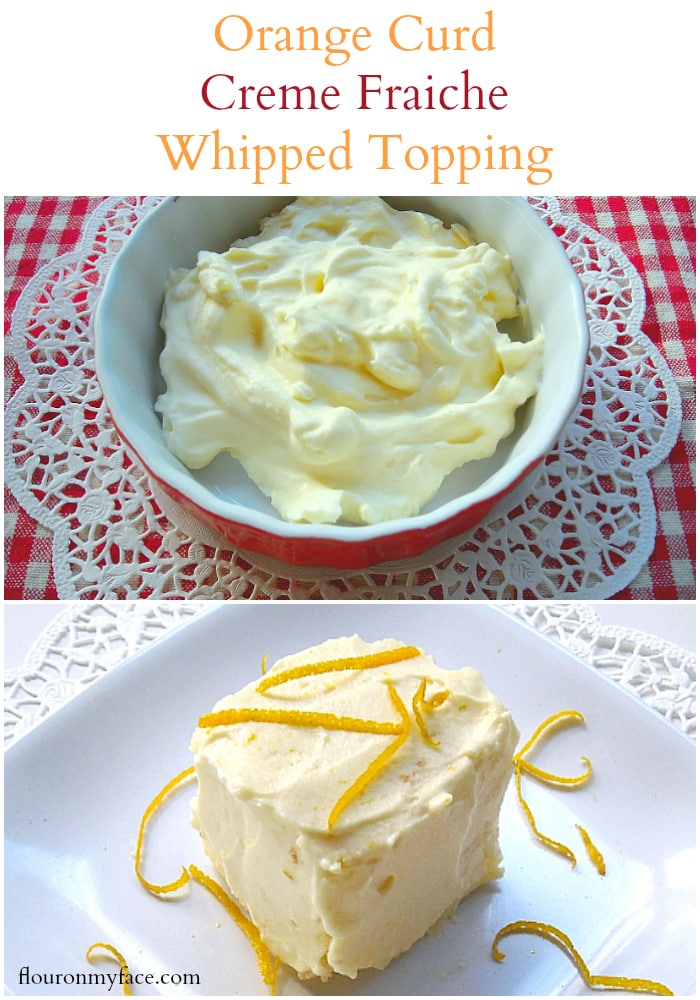 Creme Fraiche Orange Curd Wipped Topping makes a perfect frosting for a Vintage Fairy Angel Cake recipe via flouronmyface.com
