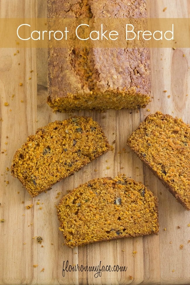 Carrot Cake Bread sliced on a cutting board.