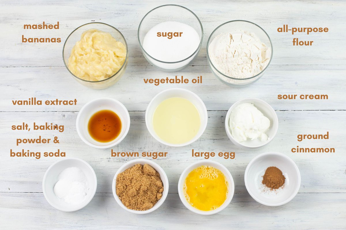 Banana Muffin ingredients in small bowls.