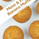 Large vertical image overhead top of banana muffins.
