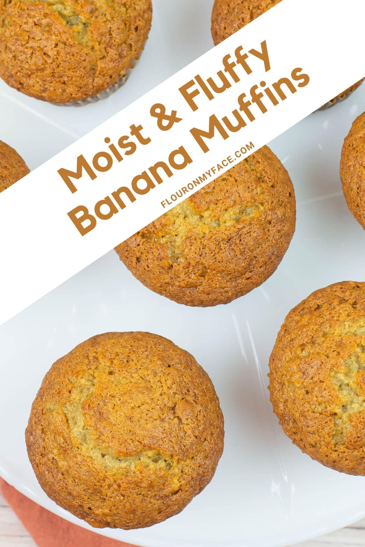 Large vertical image overhead top of banana muffins.