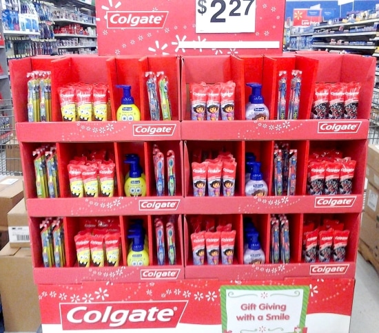 Colgate Dora and Spongebob tooth brush and tooth paste holiday display