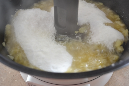 Jam maker starting to cook the ingredients for Pina Colada Jam