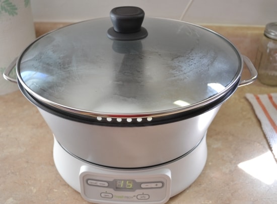 The Ball Jam and Jelly Make with a batch of jam cooking on the counter. 