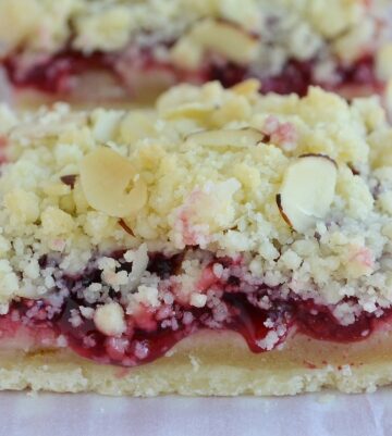 Sweet Cherry Almond Cookie Bar Recipe, almond paste, cherry pie filling, layers of flavor
