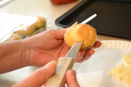 cupcake filling, remove center of cupcake, how to fill a cupcake.