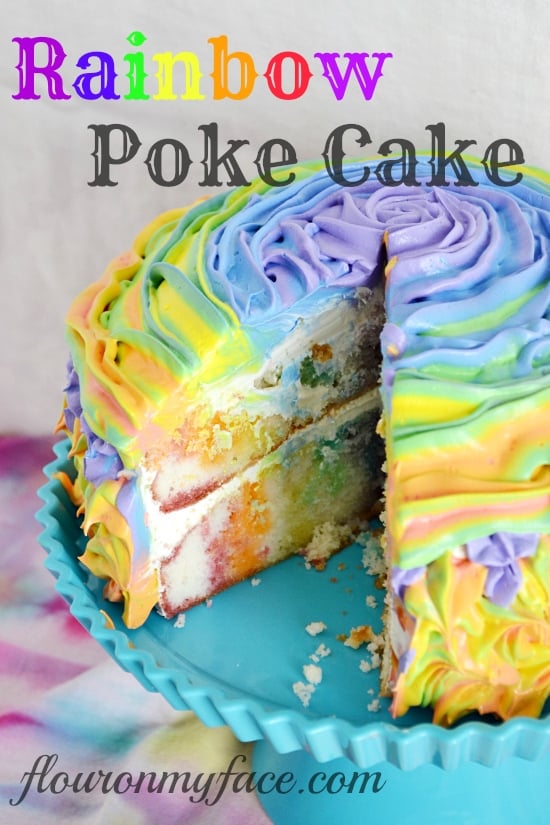 Rainbow Jello Poke Cake recipe via flouronmyface.com
