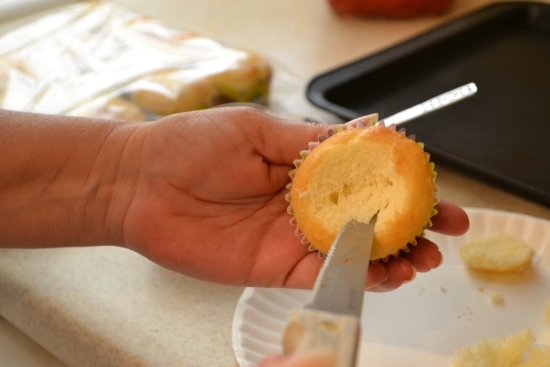 remove cupcake center, filling, filled cupcakes
