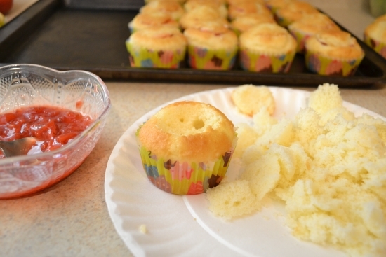 hollowed cupcake, removed cupcake center, filling