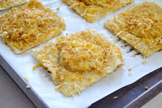 Baked Cheddar Jack and Bacon Ravioli Appetizers