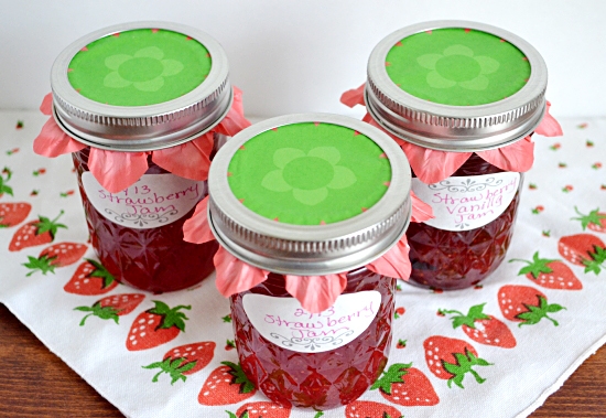 canning jars, toppers, cupcake liners, mason jars, strawberry jam