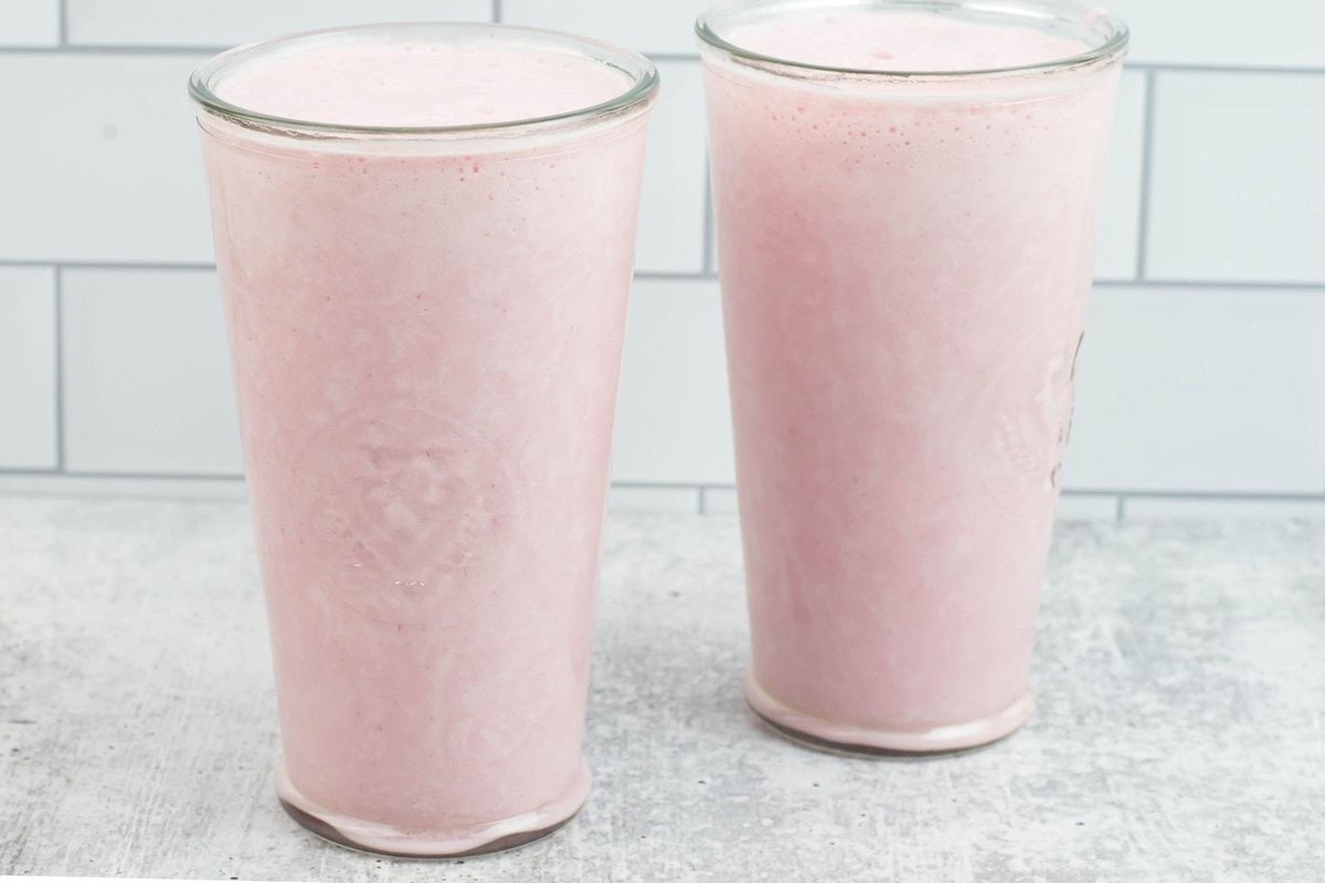 Two glassed of homemade smoothies.