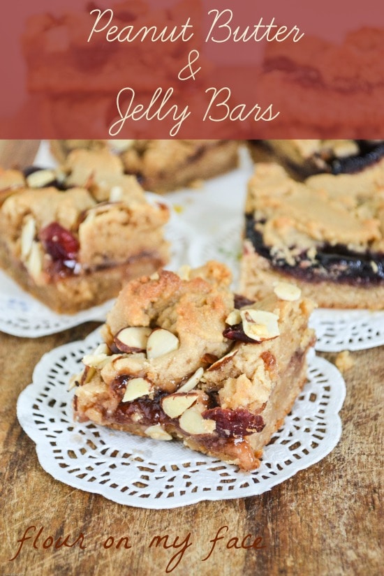 Peanut Butter and Jelly Bars recipe made with 2 flavors of jelly via flouronmyface.com