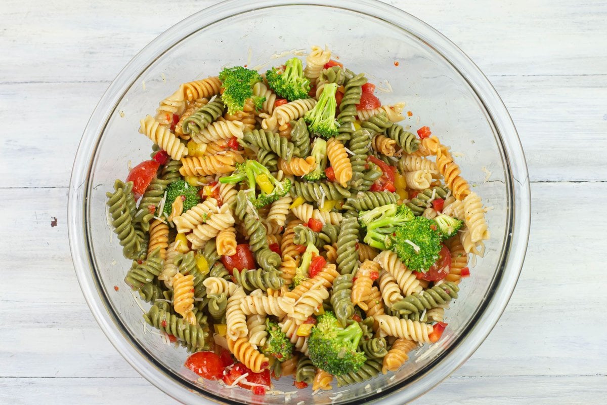 Cold Italian Pasta Salad in a large mixing bowl.