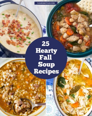 4 collage photos of an example of hearty fall soup recipes