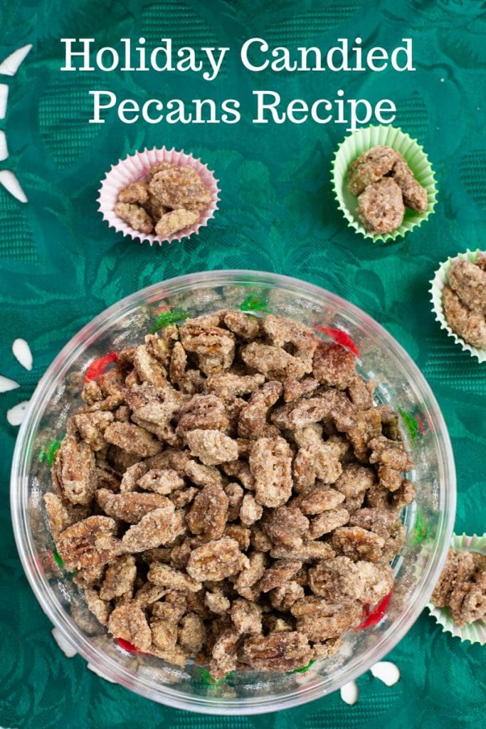 A bowl of Holiday Candied Pecans recipe