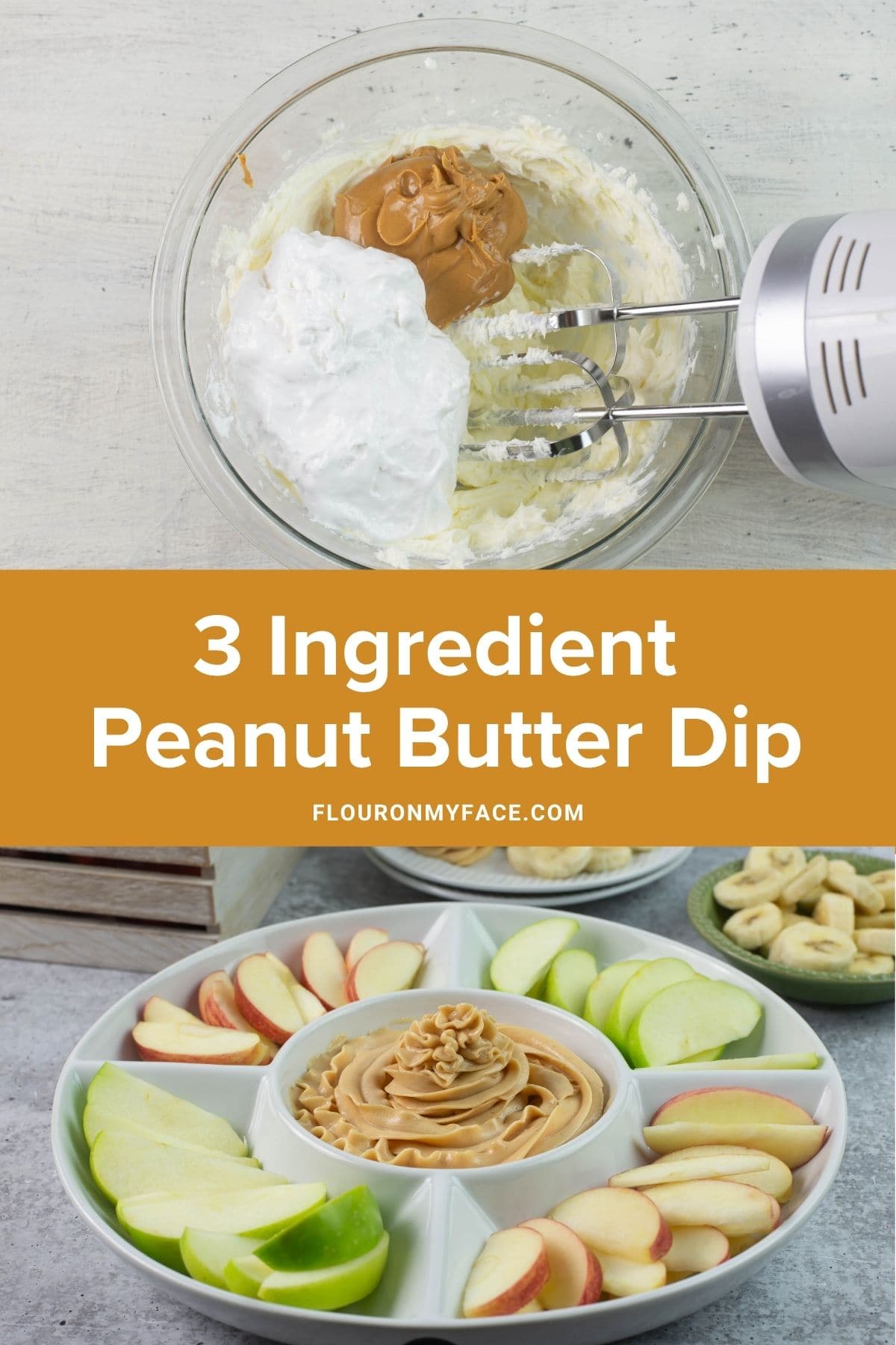 two images of peanut butter dip made with marshmallow fluff.