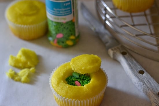 candy filled Easter Cupcakes, Easter Cupcake ideas, easy Easter cupcakes, Funfetti cake mix ideas
