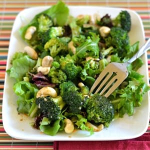 Roasted Broccoli Salad served on a white salad plate.