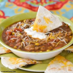 A bowl filled with turkey chili.