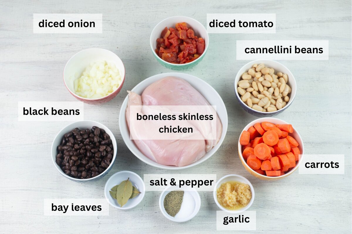 Premeasured chicken soup ingredients.