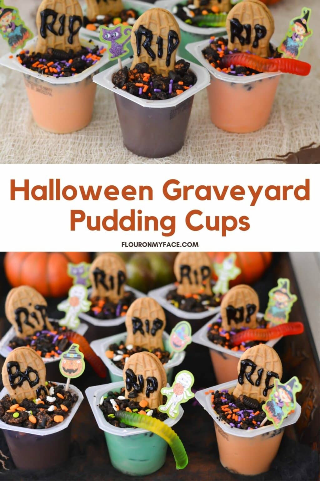 Easy Halloween Graveyard Pudding Cups-Flour On My Face