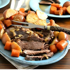 Roasted Pot Roast with vegetables on a platter.