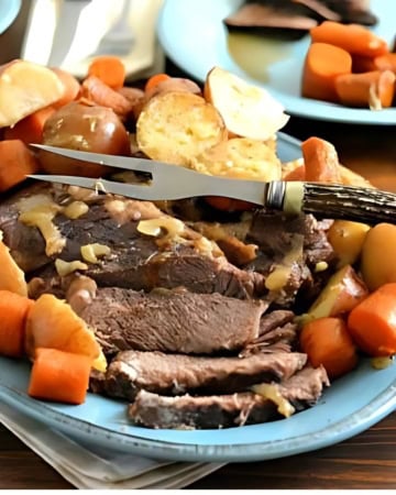 Roasted Pot Roast with vegetables on a platter.