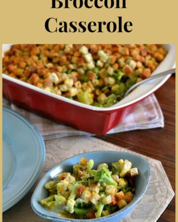 Old Fashioned Broccoli Casserole recipe red casserole dish on the table