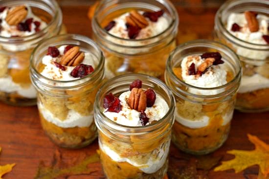 Pumpkin Trifle dessert in a jar recipe via flouronmyface.com