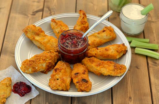 Buffalo Chicken Strips with a Sweet & Spicy Cranberry Pepper Dipping Sauce