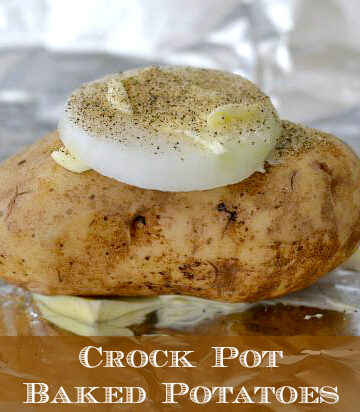 Crock Pot Baked Potatoes with a slice of sweet onion