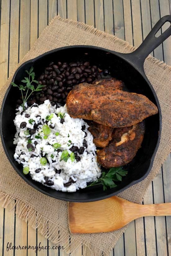 Jamaican Jerk Chicken served in a cast iron skillet