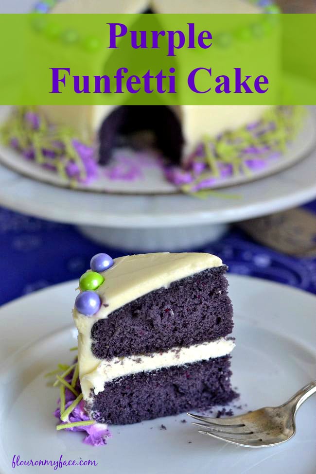 Purple Funfetti Cake via flouronmyface.com