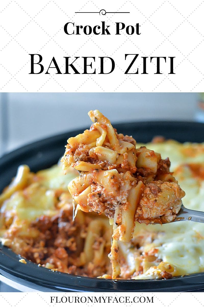 Crock Pot Baked Ziti recipe made with uncooked pasta in the slow cooker via flouronmyface.com