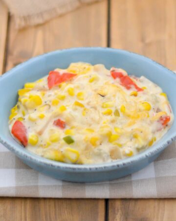 Grilled Corn Casserole in a single serving dish.