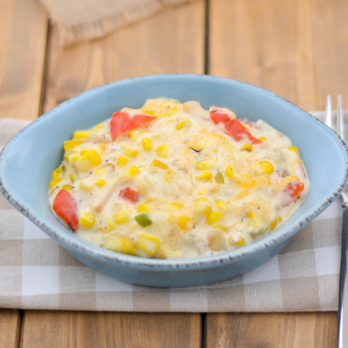 Grilled Corn Casserole in a single serving dish.