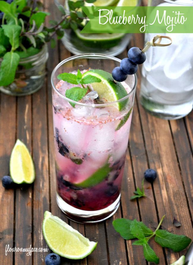 Celebrate National Mojito Day with a Blueberry Mojito recipe via flouronmyface.com