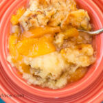 Crock Pot Peach Cobbler with a homemade cobbler topping via flouronmyface.com