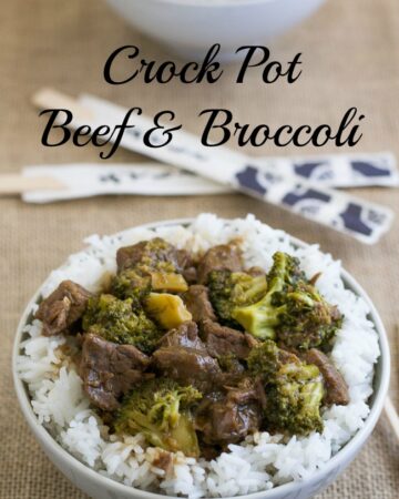 Easy Crock Pot Beef and Broccoli served over white rice.