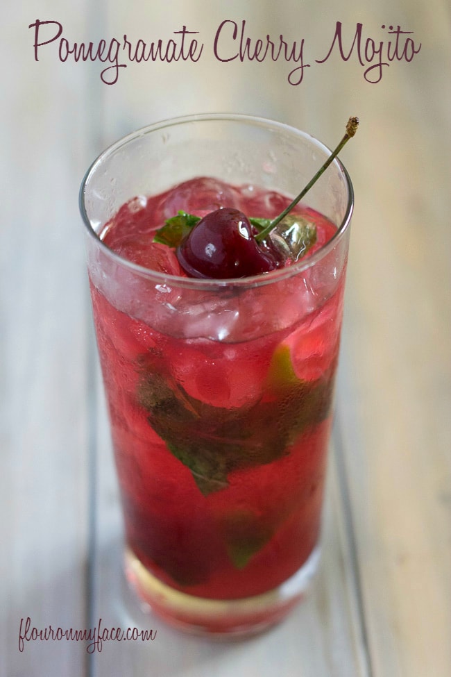 Pomegranate Cherry Mojito recipe for your summer cocktail party via flouronmyface.com