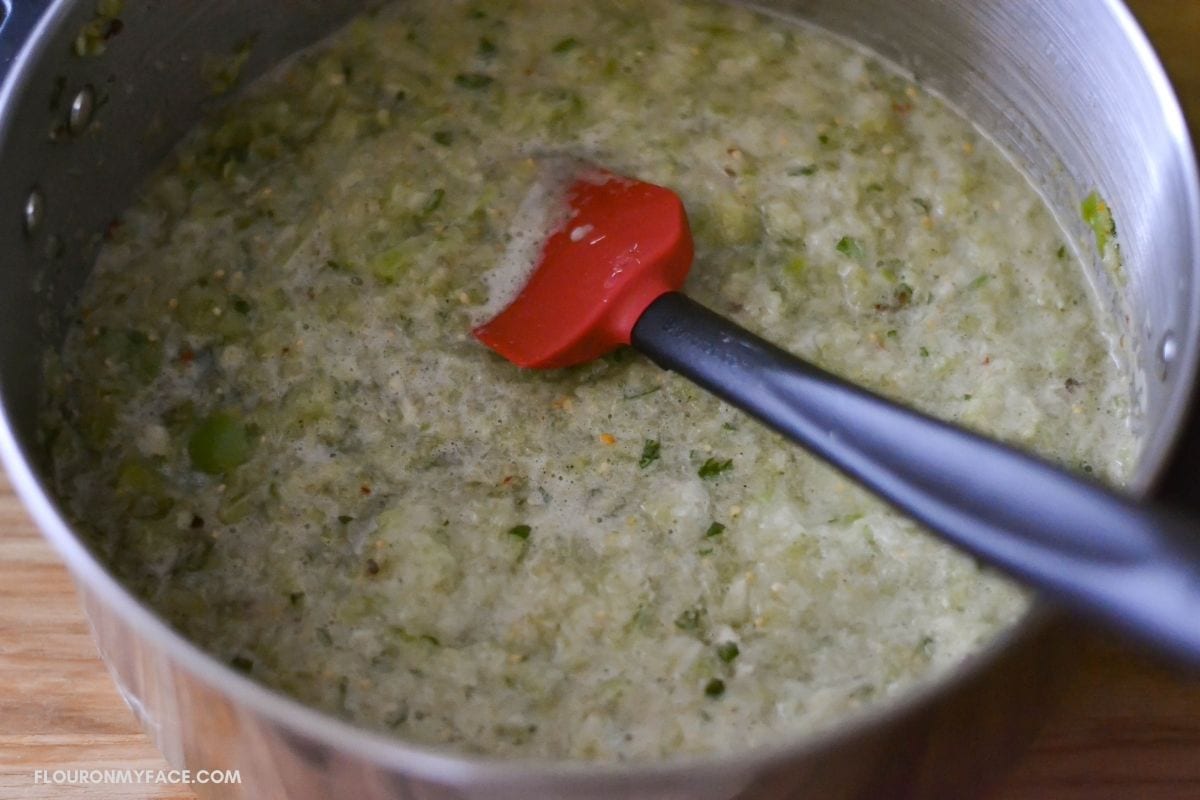 Salsa Verde ingredients in a pot.